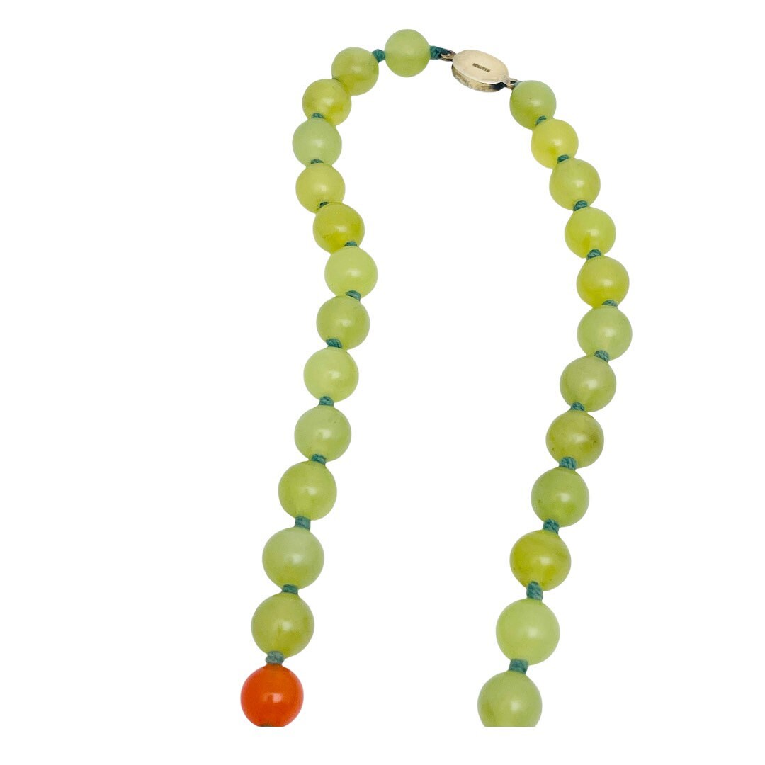Chinese Jade Cloisonné Sterling Silver Double Hand Knotted Silk Cord Necklace
