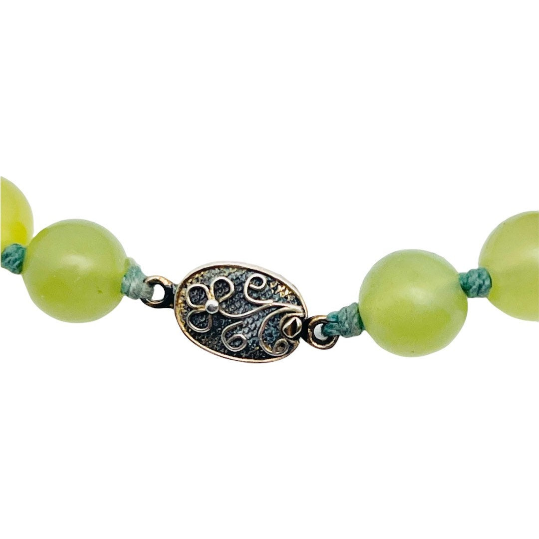 Chinese Jade Cloisonné Sterling Silver Double Hand Knotted Silk Cord Necklace