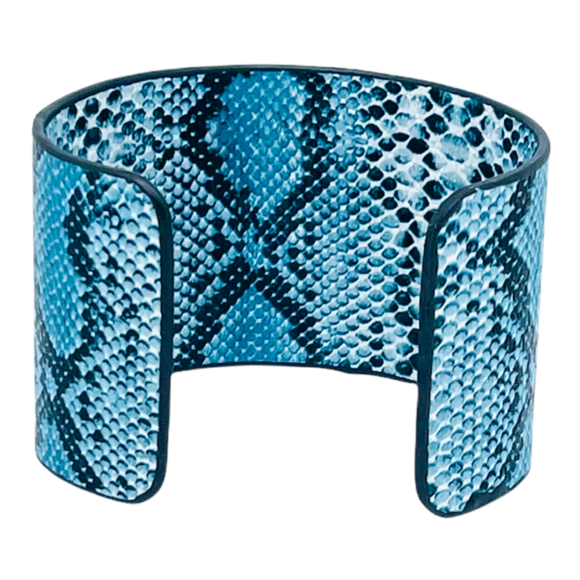 Lot of 2 Aqua Blue Faux Leather Cuff and Bangle Bracelets
