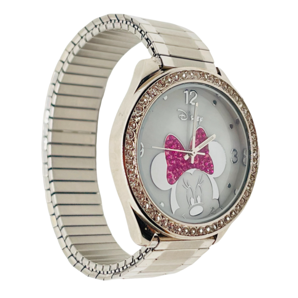 Lot of 2 Disney & Accutime Minnie Mouse Pink/Rose and Rhinestone Watches