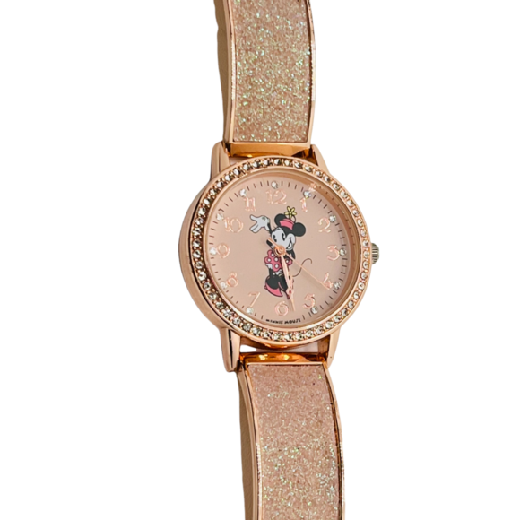 Lot of 2 Disney & Accutime Minnie Mouse Pink/Rose and Rhinestone Watches