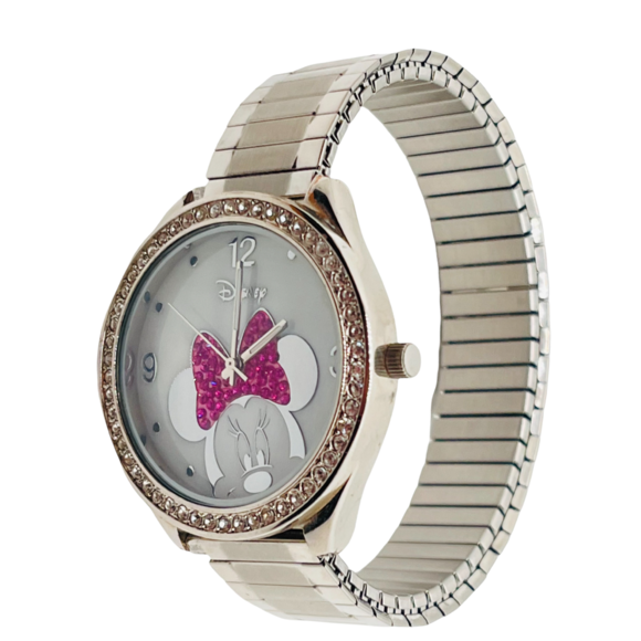 Lot of 2 Disney & Accutime Minnie Mouse Pink/Rose and Rhinestone Watches