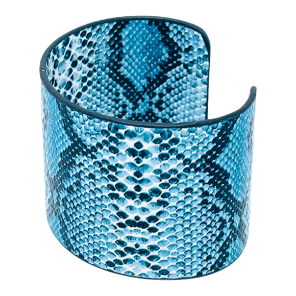 Lot of 2 Aqua Blue Faux Leather Cuff and Bangle Bracelets