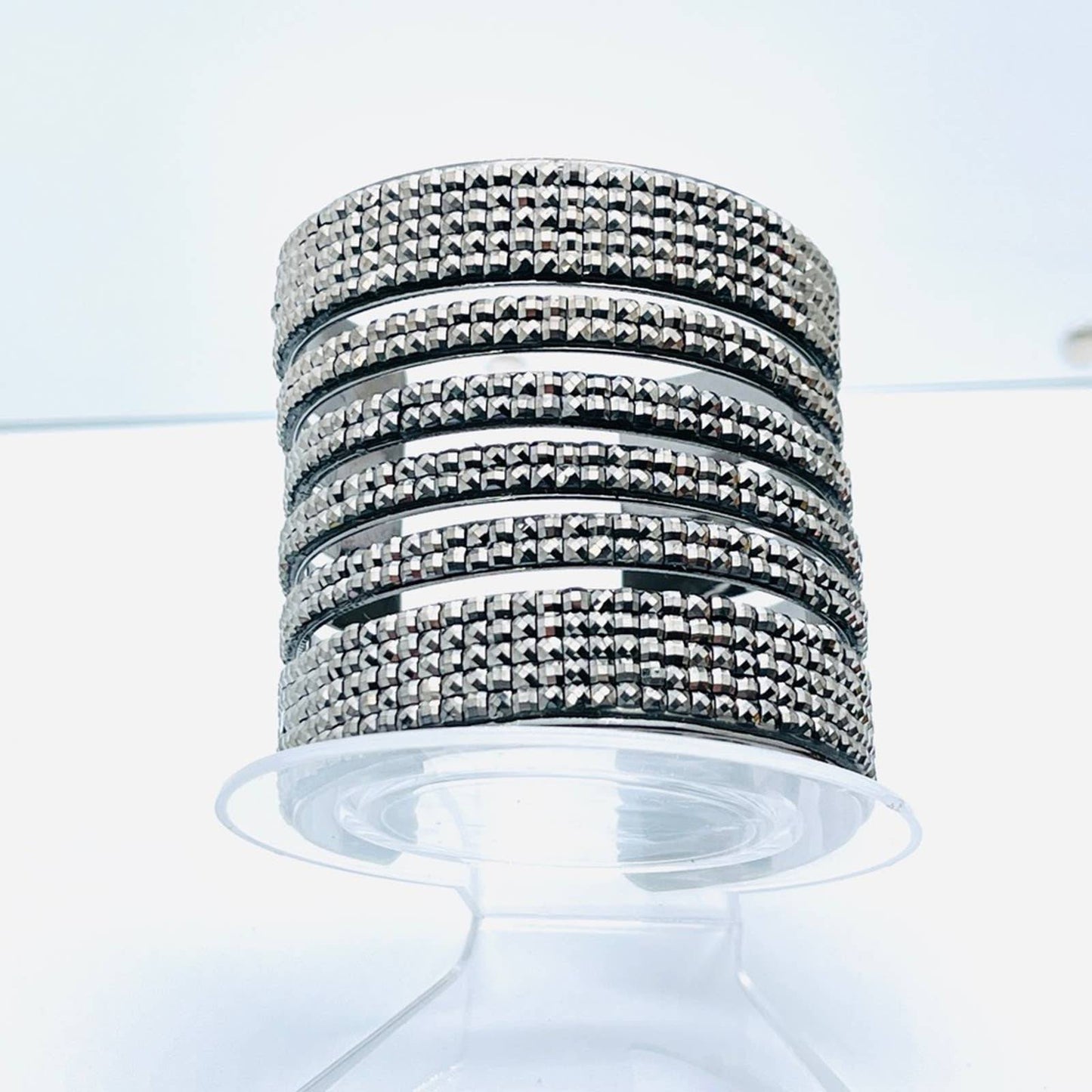 NWOT Multilayer Gunmetal/Black Sparkling Rhinestone Cuff Statement Bracelet