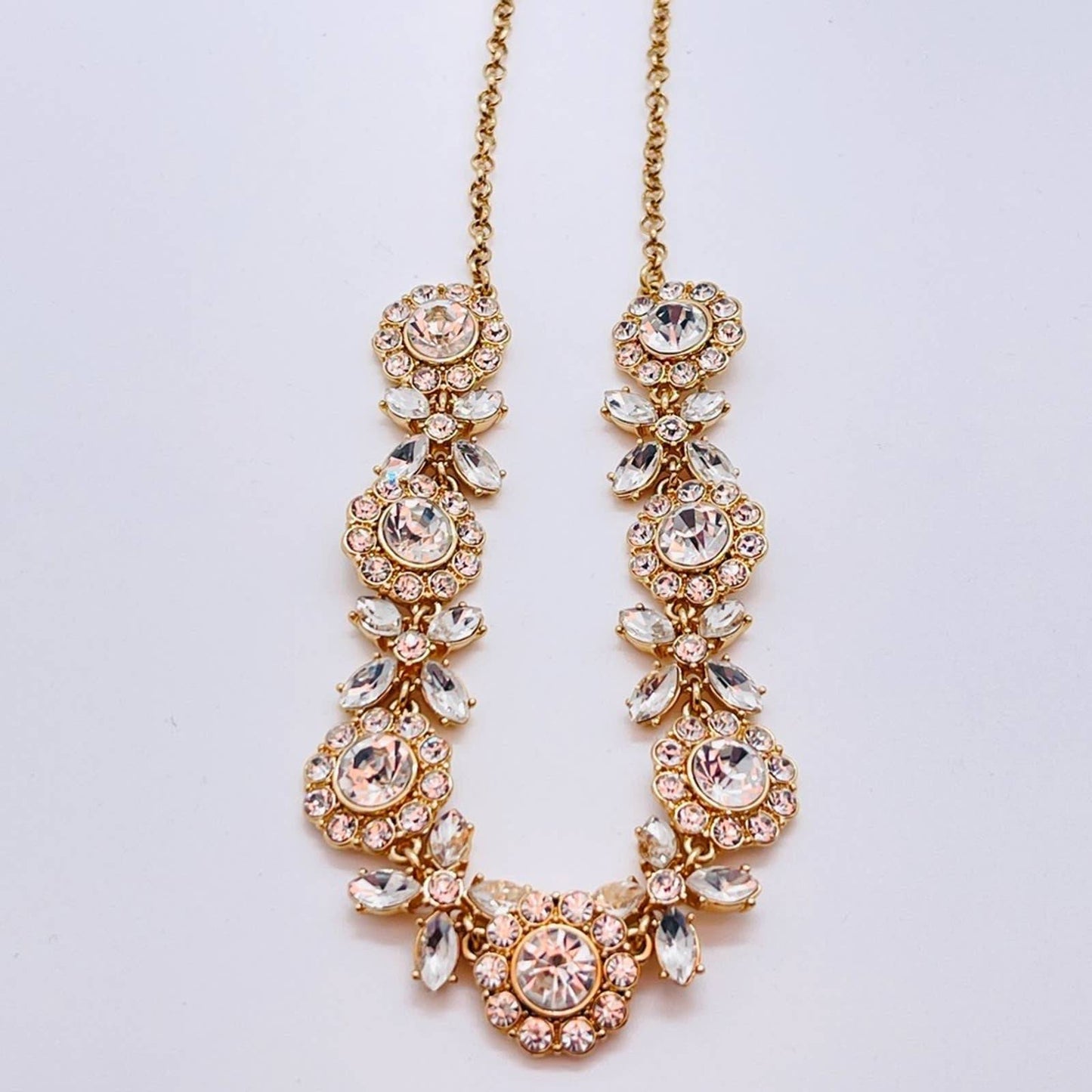 NWT Gold-Tone Crystal & Stone Floral Statement Necklace, 17" + 2" extender