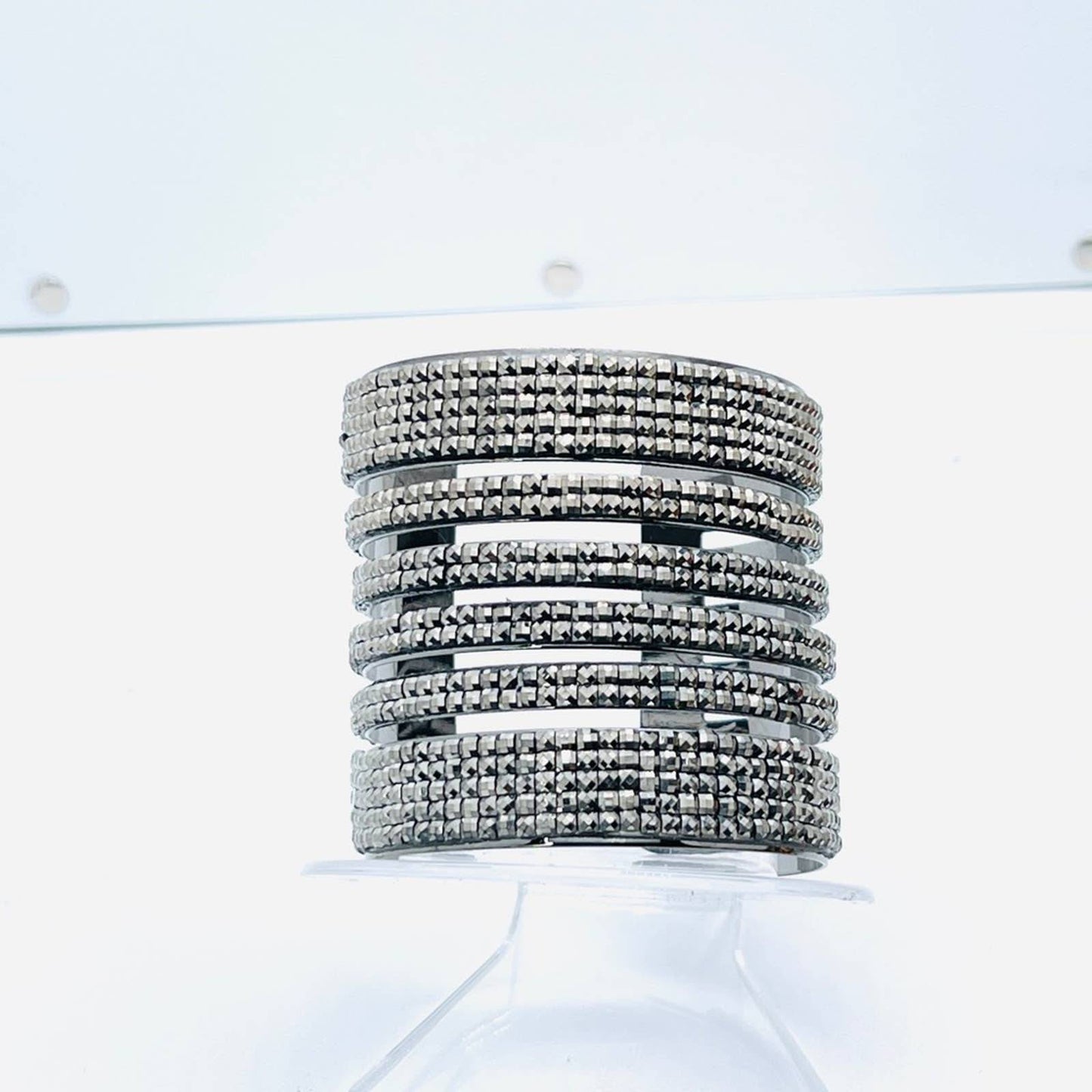 NWOT Multilayer Gunmetal/Black Sparkling Rhinestone Cuff Statement Bracelet
