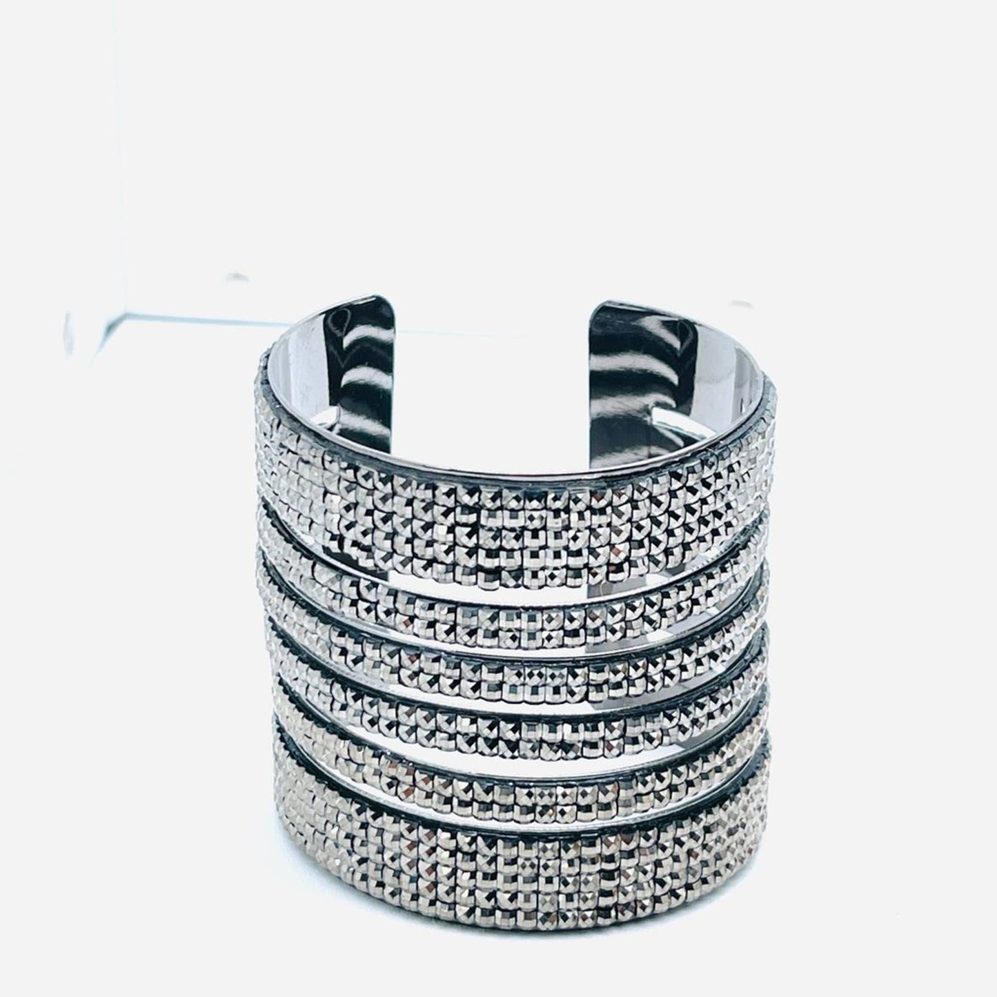 NWOT Multilayer Gunmetal/Black Sparkling Rhinestone Cuff Statement Bracelet
