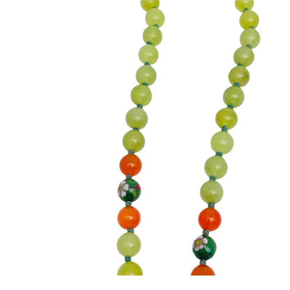 Chinese Jade Cloisonné Sterling Silver Double Hand Knotted Silk Cord Necklace