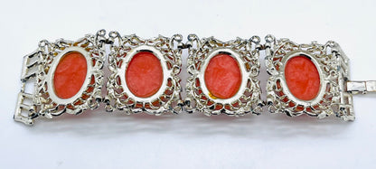 Rare Vintage Unsigned Selro Lucite Floral Silver Tone Book Panel Bracelet in Excellent Condition