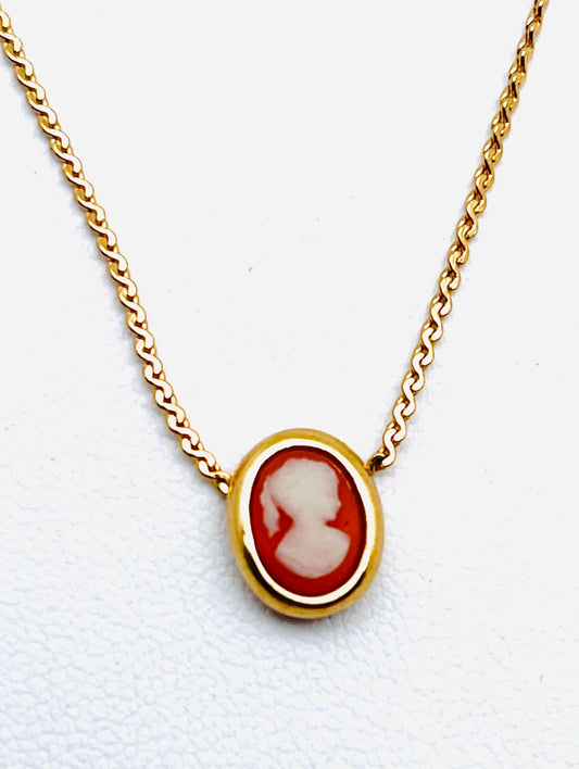 Vintage Dainty Signed TRIFARI Cameo & Goldtoned Necklace