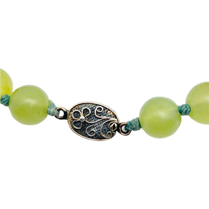 Chinese Jade Cloisonné Sterling Silver Double Hand Knotted Silk Cord Necklace