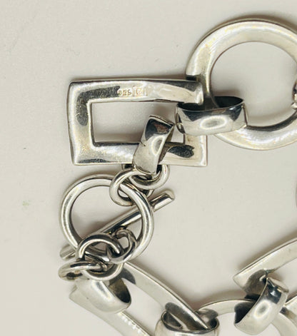 Vintage Sterling Silver Circle and Rectangle Link Bracelet 7”